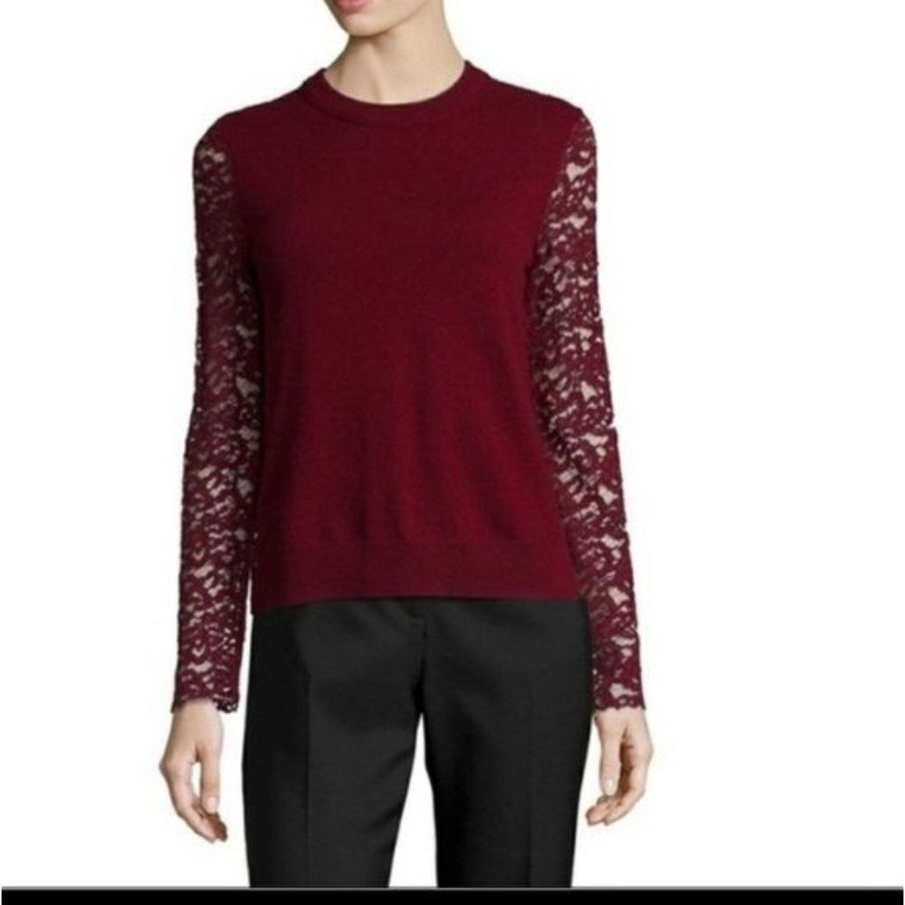 NWT Tory Burch Merino Wool/Lace Ruffle Back Tiered Hem Long Sleeve Sweater